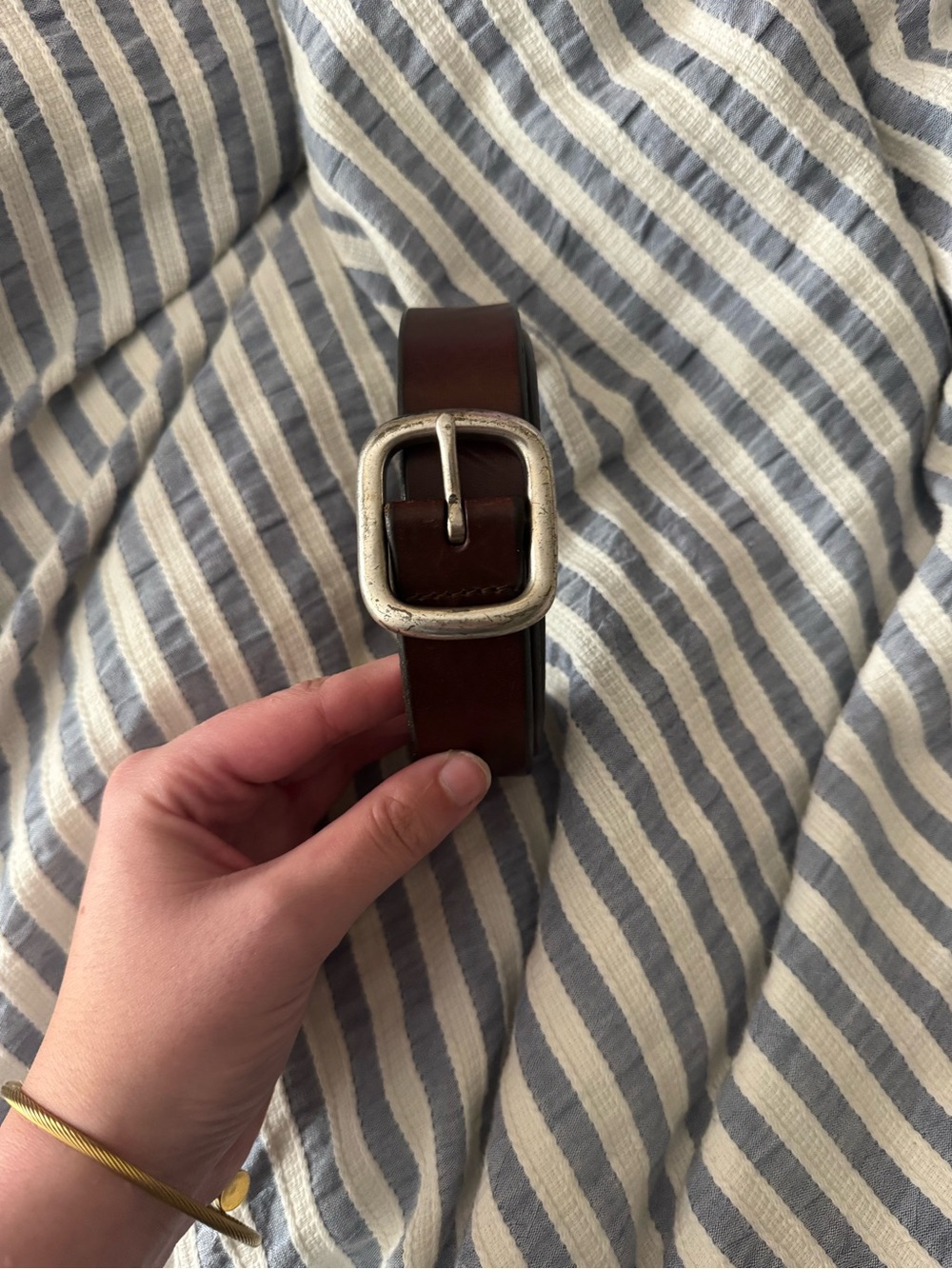 Classic Brown Leather Womens Belt with Silver Buckle